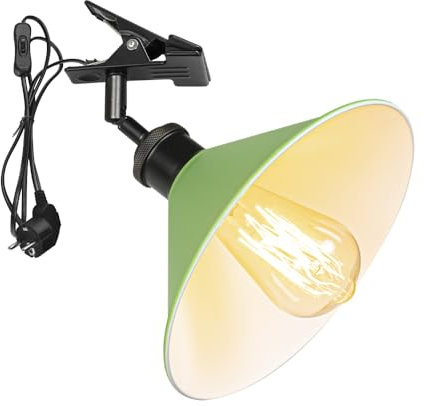 FSLiving Verstellbare Klemmlampe mit E27-Fassung,1 Packung Leselampe mit 1,8 m Kabel, Dimmbar Nachttischlampe,Schreibtischlampe für Büro Heimgebrauch - 22 * 8cm Grün Lampenschirm- TD0603