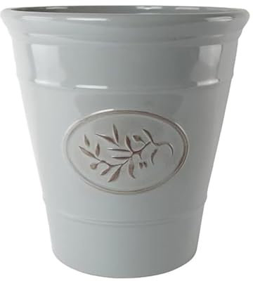 Plastic Classic Olive Grey Planters, Saucers, Trough and Wall Plant Pot Long Lasting Flower Garden Indoor Outdoor Planter Cover Weather, Frost Proof Glossy Effect (30cm Planter Round)