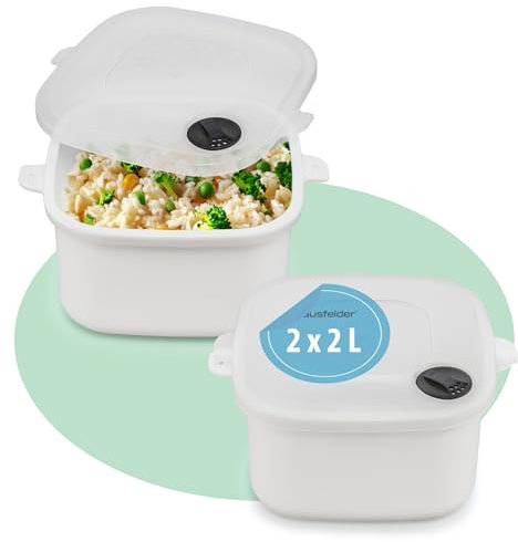 Hausfelder Mikrowellengeschirr Set mit Deckel, 2 x 2 Liter Schüssel Mikrowellen Geschirrset, Mikrowellenbehälter Weiß, Schüsseln 2 Liter, Weiß, Schüsseln 2 Liter (2 Stk.)