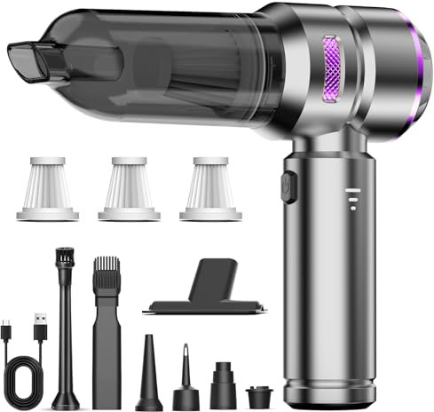 Kedifoai Aspirabriciole Senza Fili, 20000Pa 4 in 1 Aspirapolvere Auto Portatile,Aspiratore e Soffiatore con Motore Brushless,USB C Mini Aspirapolvere Potente per Auto Casa Ufficio Peli di Domestici