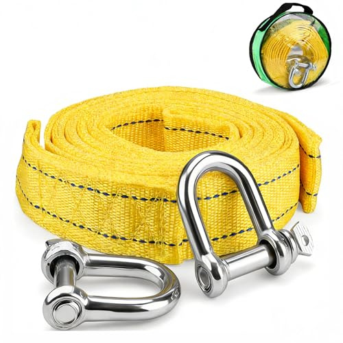 PHMING Sangle Remorquage 4m, 5 Tonnes Corde de Remorquage Voiture | Tow Rope, avec 2 Crochets en U et un Sac, Conception Réfléchissante, pour le Remorquage de Voitures et de Camions