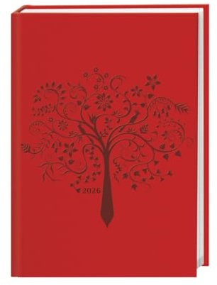 Terminer geprägt rot - Kalenderbuch A6 - Mit vertikalem Kalendarium - Kalender 2026 - Heye-Verlag - Taschenkalender mit viel Platz für Eintragungen - 11,5 cm x 16,3 cm