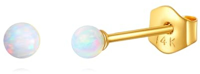 KECHO 14 Karat Gold Ohrstecker Kugel Weißer Opal Ohrringe Echtgold Schmuck Gelbgold Geschenke Für Damen