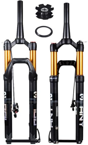 AADDFDD Fourche à Suspension pour VTT 27,5 Pouces, débattement de 120 mm, Tube Conique 1-1/8, Frein à Disque, axe traversant 100 × 15 mm, Verrouillage Manuel à Distance