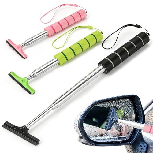 BINKUOMCG 3 PCS Car Side Mirror Squeegee Retractable Car Rearview Window Wiper Portable Wing Mirror Squeegee for Car Mirror Windowshield Shower Door (Multicolor)