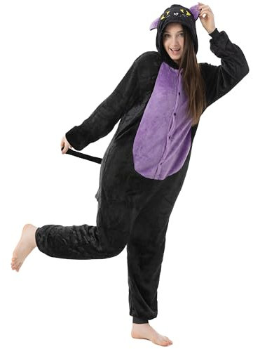 Katara 1744 -Katze schwarz Kostüm-Anzug Onesie/Jumpsuit Einteiler Body für Erwachsene Damen Herren als Pyjama oder Schlafanzug Unisex - viele Verschiedene Tiere