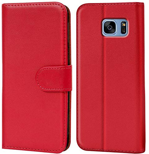 Verco Handyhülle für Samsung S7 Edge Hülle, Schutzhülle für Samsung Galaxy S7 Edge Tasche PU Leder Flip Case Brieftasche - Rot