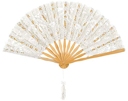 OLILLY Eventail de la Mariée en Dentelle, Soie et Bois – Idéal pour le jour de son Mariage ! 2 Modèles L ou XL (Large)