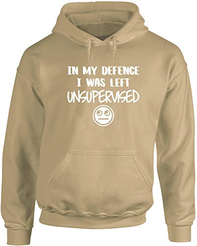Hippowarehouse in My Defence I was Left Unsupervised Unisex Hoodie Hooded top (Specific Size Guide in Description) Sand