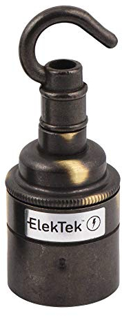 ElekTek ES E27 Edisongewinde Lampenfassung Glattmantel mit zusätzlichem Haken Ideal für Vintage-Filament-Lampen Messing Antik Gebürstet
