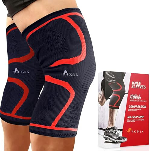 ROMIX Kniebandage Manner Damen, Verstellbare Kompressions Kniestütze für Arthritis, Neopren-Gelpolster für Offene Patella, Kniebandagen für Laufen, Bänderverletzungen (Schwarz, L)