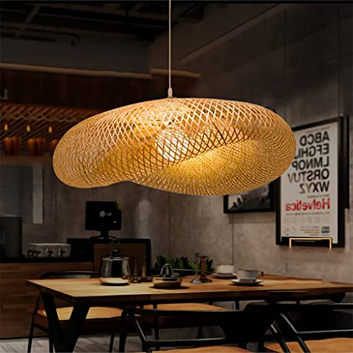 MyLjp Retro Rattan Kronleuchter Handgemachte Bambus Weblampe Runde Vogelnest Pendelleuchte Pastorale Landbeleuchtung Lampen Höhenverstellbare Restaurant Bauernhaus Bambus Kunst Lichter,80cm