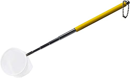 boxtech Fish Shrimp Skimming Net Feinmaschiges, erweiterbares Fischernetz mit Edelstahlgriff für Aquarium Pond Creek (Gelb, Runden)