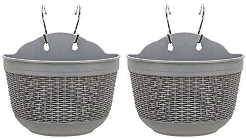 ARMINZANG Hanging Flower Pots Set of 2,Plastic Hanging Planters Outdoor for Garden Fence Patio Home Ornaments Wall Mounted Flower Holders Flower Basket Indoor with 4 Hooks and Drainage