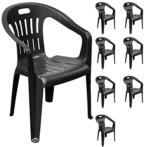Mojawo 8 Stück Stapelstuhl Gartenstuhl PIONA Bistrostuhl Gartensessel Balkonstuhl Kunststoff stapelbar Balkonmöbel Gartenmöbel Anthrazit