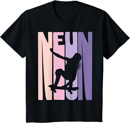 Kinder 9. Geburtstag Mädchen Kinder Skater Skateboard Fan Motive T-Shirt