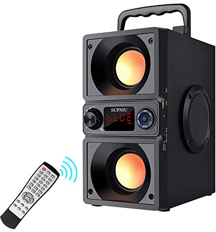 SUPNIU Enceinte Bluetooth Boombox Portable 60W Crête - Son Puissant Double Woofers Basses Profondes - 24h Autonomie - pour Extérieur/Maison/Camping