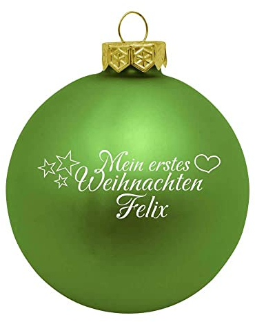 Deitert Weihnachtskugel mit Wunschtext Gravur, Ø 8cm, personalisierte Christbaumkugel aus Glas (matt), Individueller Weihnachtsbaumschmuck Namen oder Spruch, Mein erstes Weihnachten, hellgrün