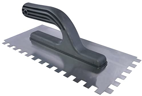 AERZETIX - C54543 - Glättekelle/kleberspachtel/zahnkelle rechteckig - mit zähnen 10x10mm - zahnglätter für fliesen - zahnspachtel - 270x125mm - stahlklinge