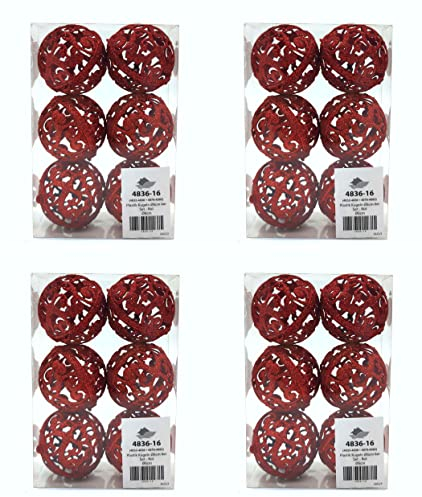 DARO DEKO Weihnachts-Kugel 6cm Glitzer (rot, 4 Set - 24 Kugeln)