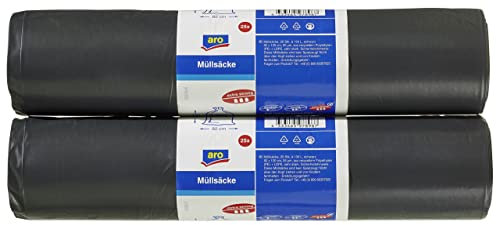 aro Müllsäcke Schwarz, 130 Liter, extra strong, HDPE + LDPE, 55µm, 2 Rollen x 25 Stück (50 Stück)