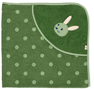 Sterntaler Baby Unisex Badetuch Baby GOTS Kinni - Badeponcho Baby, Kapuzenhandtuch, Badehandtuch Kinder mit Hasenmotiv - Bio - dunkelgrün