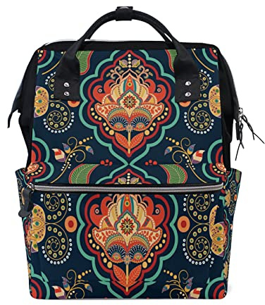 KAAVIYO Tuch Vintage Blumenmuster Wickeltasche Reiserucksack Grosse Kapazität Schulter Mom Taschen für Reisen im Freien