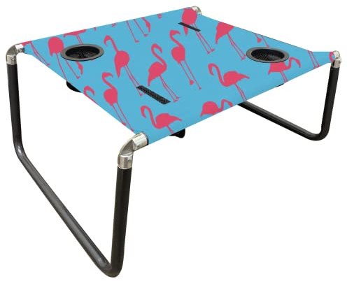 Neso Tragbarer Strandtisch mit Getränkehaltern, Handytaschen, leicht, für Picknicks und Parks (Flamingos)