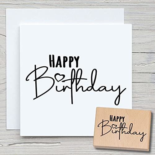 NEWSTAMPS Stempel Happy Birthday 02 Motivstempel groß aus Holz & Gummi zum Karten und Geschenke basteln, Holzstempel für Sprüche, Spruchstempel, Textstempel, Schrift, Scrapbook, Textilstempel, Deko