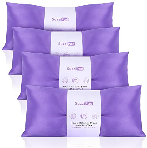 SuzziPad Lavender Eye Pillows for Relaxation with Aromatherapy, Weighted Mask for Sleeping, Hot & Cold Therapy Compress for Dry Eyes, Yoga Meditation Pillow, Purple, 4 Packs