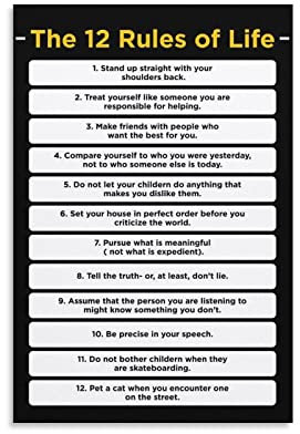 Jordan Petersons 12 Rules For Life Motivierende inspirierende Zitate Poster Leinwand Geschenke Bild Poster Raumdekoration Heimdekoration 40 x 60 cm