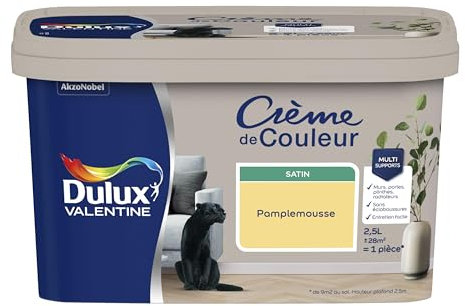 Dulux Valentine Crème de Couleur - Peinture multi-supports intérieure - Satin Pamplemousse 2,5 L