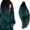 RUNATURE Tape in Extensions Echthaar Schwarz Ombre Grün 40cm Teal Balayage Echte Haare 20 Stück 50g #1b/Teal