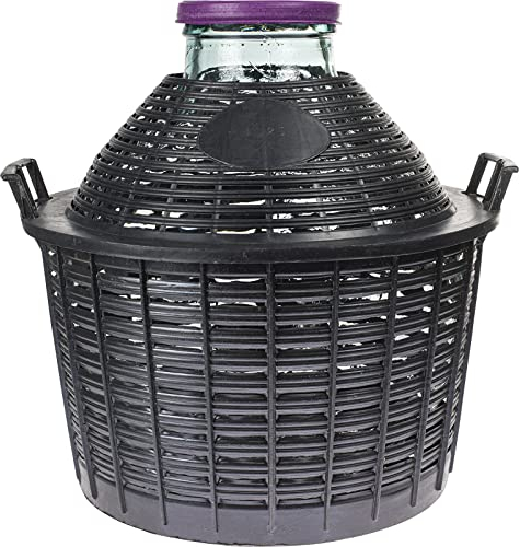 Demijohn Carboy en verre dans un panier de rangement en plastique pour fabrication de vin, fermenteur de ballon à col large (Demijohn) 25 L