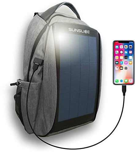 Sunslice | Sac à Dos avec Panneau Solaire pour Ordinateur, Sac Voyage avec cellules solaires Flexibles et puissantes, incassables et Anti-Griffes, idéal pour randonnée ou Camping, Gris