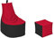 MILLINDABAG Modern Sitzsack für Kinder und Erwachsene Sessel Kissen In & Outdoor Gaminggeignet & bereits gefüllt Sitzkissen Bodenkissen (Schwarz - Rot, XXL - Durchmesser 78 cm mit Hocker)