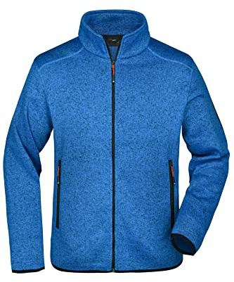 James & Nicholson Herren Fleece Strickjacke - Modische Strickfleecejacke in schmaler Form | Farbe: royal-melange/red | Grösse: XL