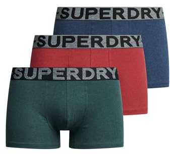 Superdry Herren Unterhosen aus Bio-Baumwolle im 3er-Pack Dunkel Indigoblau Meliert/Buckgrün Meliert/Wanderrot Meliert XL