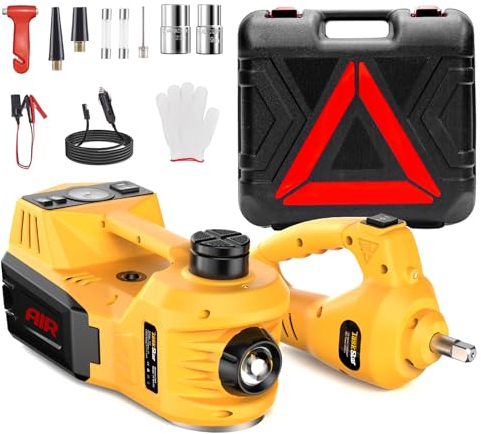 Kit TaskStar de Gatos Eléctricos para Auto, 5T 12V con Llave Eléctrica y Bomba de Neumáticos, Kit Portátil de Gato para Auto