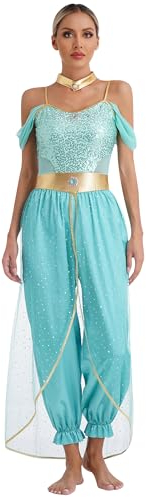 iiniim Damen Bauchtanz Kostüm Bauchtänzerin Orientalische Indische Verkleidung Halloween Karneval Fasching Party Tanzkleidung A Türkis XXL