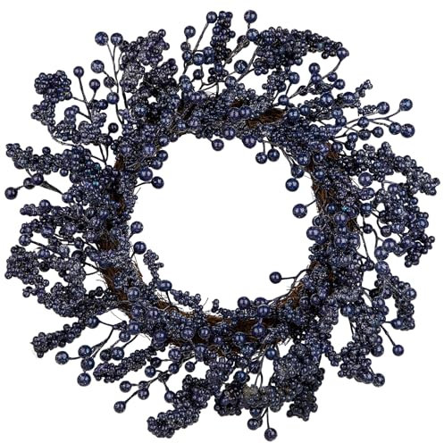 Hollyone 20 Christmas Wreath for Front Door Artificial Blue Holly Berry Wreath for Christmas Thanksgiving Winter Holiday Decoration
