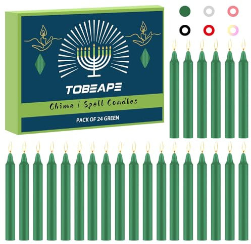 Tobeape Spell Chime Candles 24 pcs Green Candles, 4 Tall Unscented Mini Taper Candle for Christmas, Witchcraft, Wiccan Altar, Magic, Rituals, Prayer, Meditation, St. Patrick 's Day Party Decoration