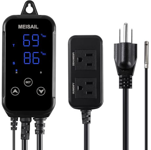 MEISAIL Humidity Controller IHC200 Humidistat Mushroom Greenhouse Pre Wired Outlet Dual Stage Humidifier Dehumidifier