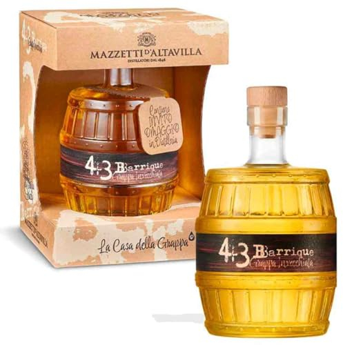 GRAPPA 43 BARRIQUE MAZZETTI D'ALTAVILLA BOTTIGLIA A FORMA DI BOTTE ASTUCCIATA CON INVITO IN DISTILLERIA OMAGGIO CL50 40% VOL