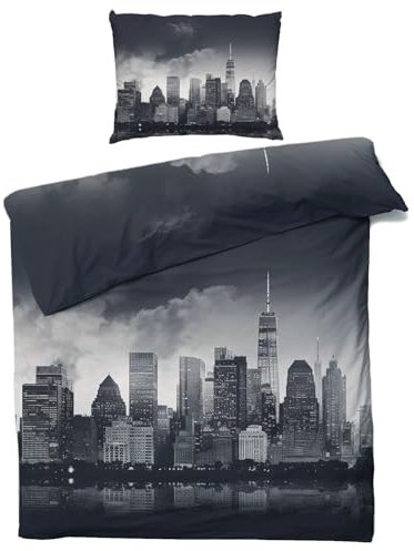 Bettwäsche New York 135x200 - Stadt Wendebettwäsche, 110gsm Mikrofaser, Weiche & Kuschelige & Bügelfreie Bettbezug 2er Set, 1 Kopfkissenbezug 80x80, mit Reißverschluss &2400