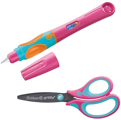 Pelikan griffix Schulschere Rechtshändermodell im Set mit Füllhalter (Patronenfüllsystem) griffix® Füller für Rechtshänder (1, Lovelypink | Schere + Füller)