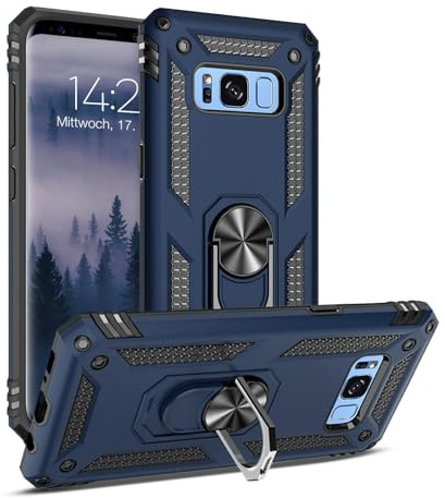 LBH Outdoor Hülle für Samsung Galaxy S8 Armor Militär Stoßfest Handyhülle 360 Grad Metal Ring Halter Ständer Schutzhülle für Handyhalterung Auto Magnet Blau