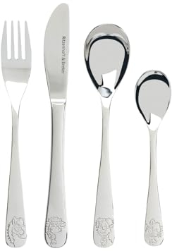 Ritzenhoff & Breker Kinderbesteck-Set Hoftiere 4-teilig | Gabel, Messer, Löffel und Dessertlöffel für Kinder | Edelstahl | Silber