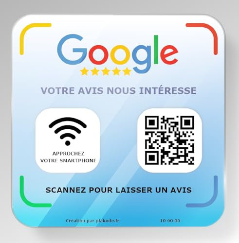 Placa NFC y código QR para Comentarios de Google - 12x12cm - Mejore su visibilidad en Google - Para carteles y restaurantes