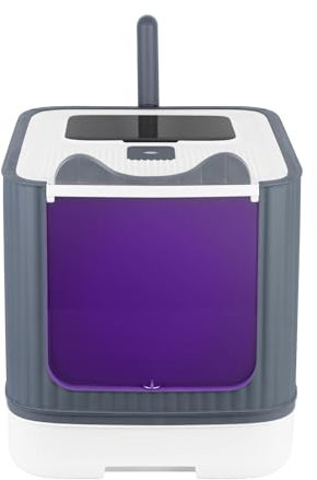 Bandeja para gatos autolimpiante, bandeja para gatos con rayos ultravioleta, 44,5 x 36,5 x 34,5 cm, color blanco y UV